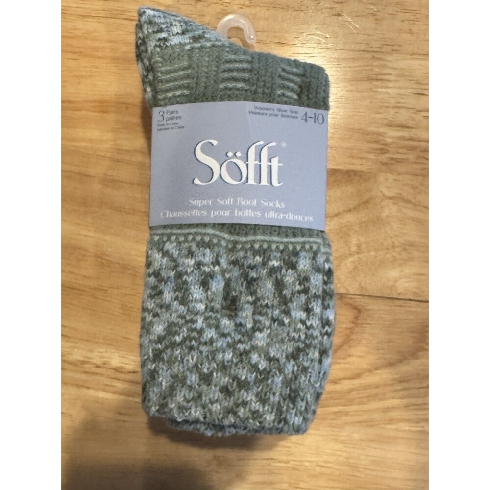 Sofft Boot Socks Women’s Green-tweed Cream Packing 3 Boot Socks Cozy
